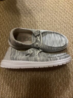 Hey Dude Women's Espadrilles in Light Gray and White like brand new